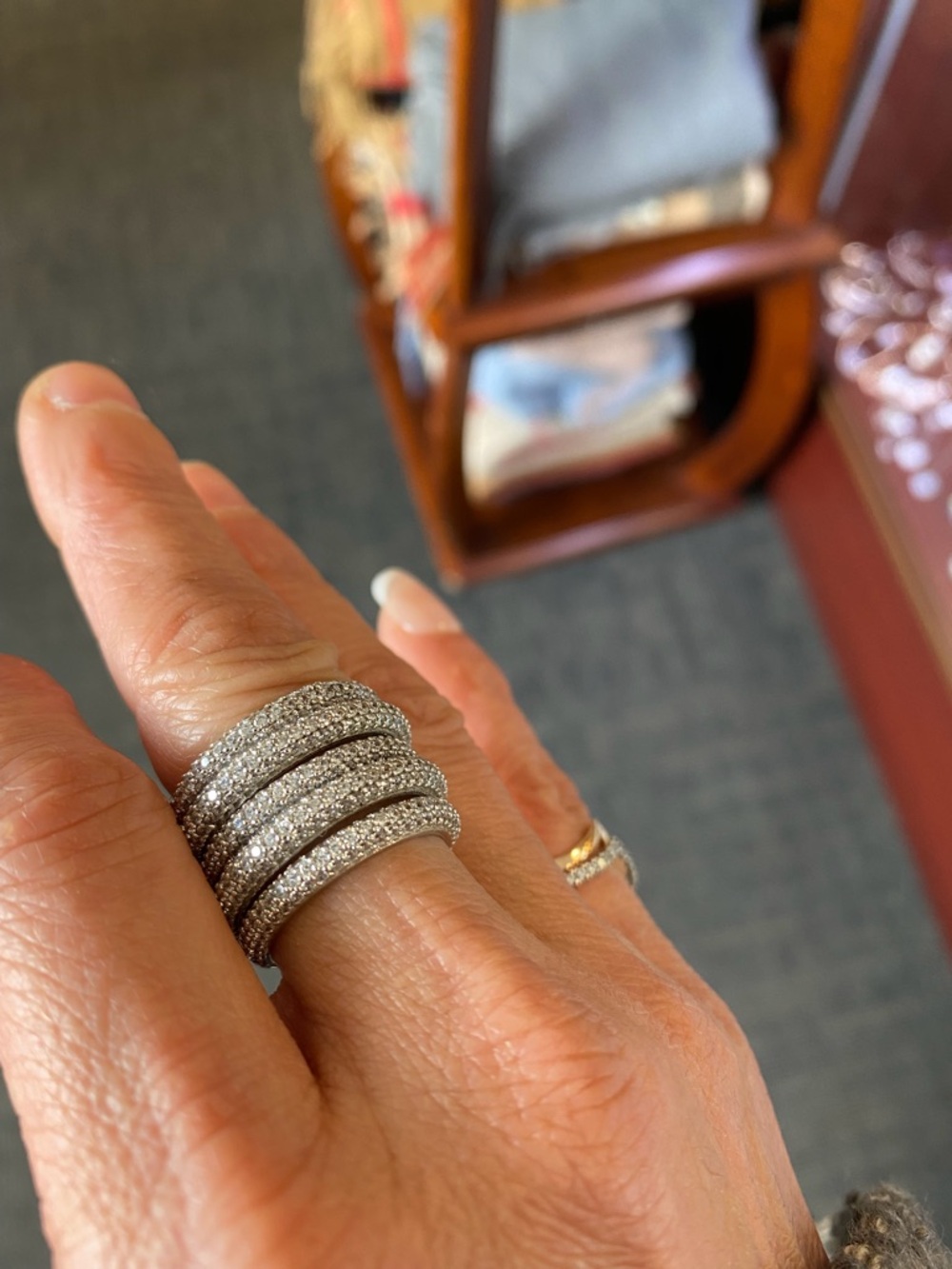 Sterling Silver Multi-Row Pave Crystal Statement piece